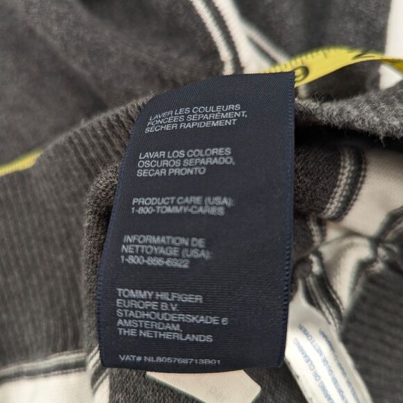 Tommy Hilfiger 100% Cotton Gray Striped V-Neck Pullover Sweater Size Medium - Picture 5 of 6